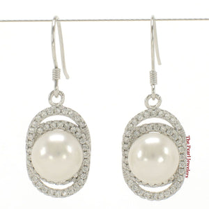 Sterling Silver White Pearl 54 CZ Hook Earrings