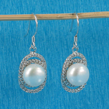 Load image into Gallery viewer, Sterling Silver White Pearl 54 CZ Hook Earrings