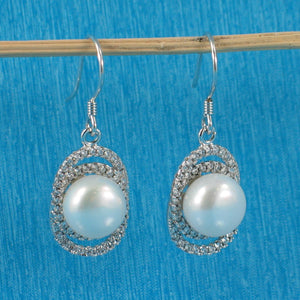 Sterling Silver White Pearl 54 CZ Hook Earrings