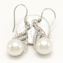 Load image into Gallery viewer, Sterling Silver White Pearl CZ Hook Earrings (72 CZ)