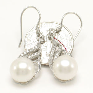 Sterling Silver White Pearl CZ Hook Earrings (72 CZ)