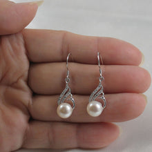 Load image into Gallery viewer, Sterling Silver White Pearl CZ Hook Earrings (72 CZ)