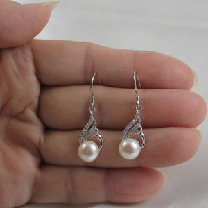 Sterling Silver White Pearl CZ Hook Earrings (72 CZ)