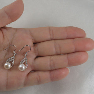 Sterling Silver White Pearl CZ Hook Earrings (72 CZ)