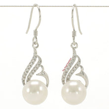 Load image into Gallery viewer, Sterling Silver White Pearl CZ Hook Earrings (72 CZ)