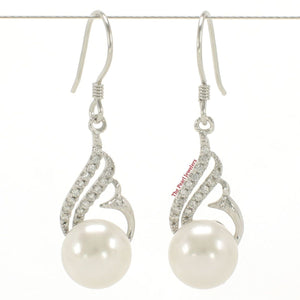 Sterling Silver White Pearl CZ Hook Earrings (72 CZ)
