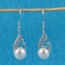Load image into Gallery viewer, Sterling Silver White Pearl CZ Hook Earrings (72 CZ)