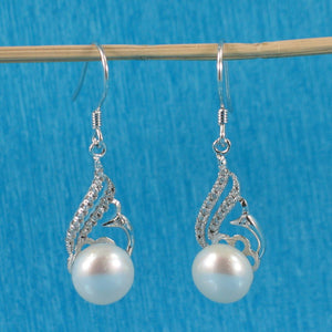 Sterling Silver White Pearl CZ Hook Earrings (72 CZ)