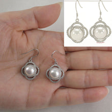 Load image into Gallery viewer, Sterling Silver White Pearl CZ Hook Earrings (124 CZ)