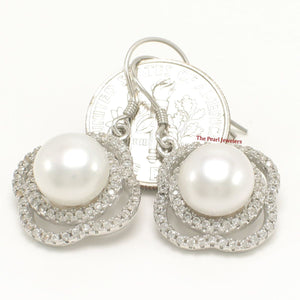 Sterling Silver White Pearl CZ Hook Earrings (124 CZ)