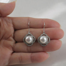 Load image into Gallery viewer, Sterling Silver White Pearl CZ Hook Earrings (124 CZ)