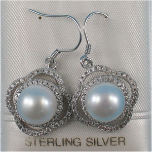 Sterling Silver White Pearl CZ Hook Earrings (124 CZ)
