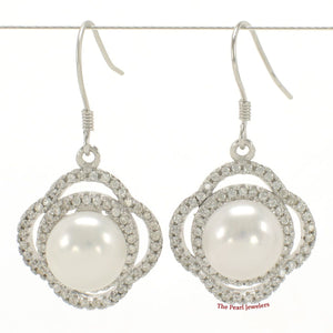 Sterling Silver White Pearl CZ Hook Earrings (124 CZ)
