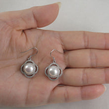 Load image into Gallery viewer, Sterling Silver White Pearl CZ Hook Earrings (124 CZ)