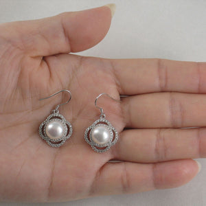 Sterling Silver White Pearl CZ Hook Earrings (124 CZ)