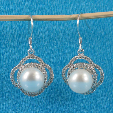 Sterling Silver White Pearl CZ Hook Earrings (124 CZ)