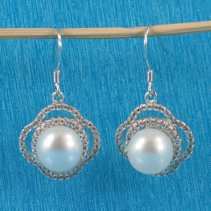 Sterling Silver White Pearl CZ Hook Earrings (124 CZ)