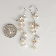 Load image into Gallery viewer, Sterling Silver O Chain Pale Mixed Pearl Leverback Earrings