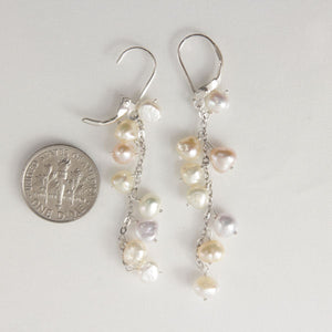 Sterling Silver O Chain Pale Mixed Pearl Leverback Earrings
