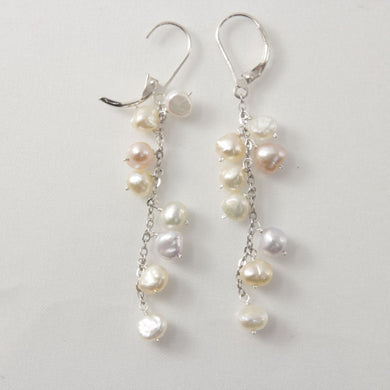 Sterling Silver O Chain Pale Mixed Pearl Leverback Earrings