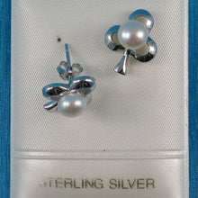 Load image into Gallery viewer, .925 Sterling Silver Clover Stud Earrings with White Pearl