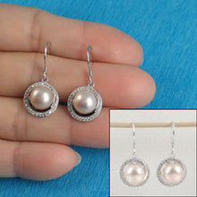 Load image into Gallery viewer, Sterling Silver Pink Pearl 48 CZ Hook Earrings