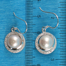 Load image into Gallery viewer, Sterling Silver Pink Pearl 48 CZ Hook Earrings