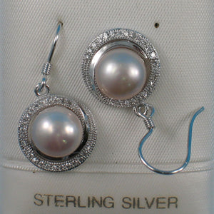 Sterling Silver Pink Pearl 48 CZ Hook Earrings