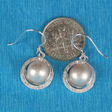 Load image into Gallery viewer, Sterling Silver Pink Pearl 48 CZ Hook Earrings