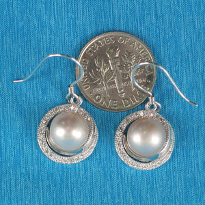 Sterling Silver Pink Pearl 48 CZ Hook Earrings