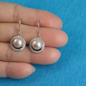 Sterling Silver Pink Pearl 48 CZ Hook Earrings