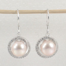 Load image into Gallery viewer, Sterling Silver Pink Pearl 48 CZ Hook Earrings