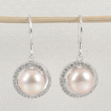 Sterling Silver Pink Pearl 48 CZ Hook Earrings
