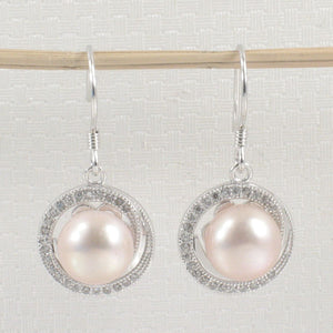 Sterling Silver Pink Pearl 48 CZ Hook Earrings