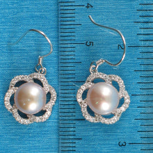 Load image into Gallery viewer, Sterling Silver Pink Pearl 72 CZ Hook Earrings