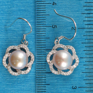 Sterling Silver Pink Pearl 72 CZ Hook Earrings