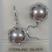 Load image into Gallery viewer, Sterling Silver Pink Pearl 72 CZ Hook Earrings