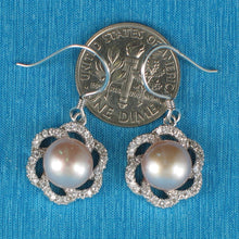 Load image into Gallery viewer, Sterling Silver Pink Pearl 72 CZ Hook Earrings