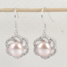 Load image into Gallery viewer, Sterling Silver Pink Pearl 72 CZ Hook Earrings
