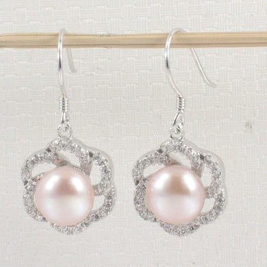 Sterling Silver Pink Pearl 72 CZ Hook Earrings