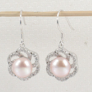 Sterling Silver Pink Pearl 72 CZ Hook Earrings