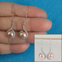 Load image into Gallery viewer, Sterling Silver Pink Pearl 58 CZ Hook Earrings