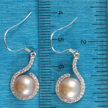 Load image into Gallery viewer, Sterling Silver Pink Pearl 58 CZ Hook Earrings