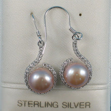 Load image into Gallery viewer, Sterling Silver Pink Pearl 58 CZ Hook Earrings