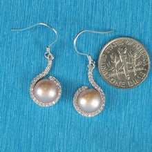 Load image into Gallery viewer, Sterling Silver Pink Pearl 58 CZ Hook Earrings