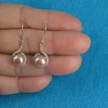 Load image into Gallery viewer, Sterling Silver Pink Pearl 58 CZ Hook Earrings