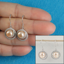 Load image into Gallery viewer, Sterling Silver Pink Pearl 48 CZ Hook Earrings