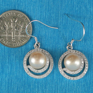 Sterling Silver Pink Pearl 48 CZ Hook Earrings
