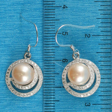 Load image into Gallery viewer, Sterling Silver Pink Pearl 48 CZ Hook Earrings