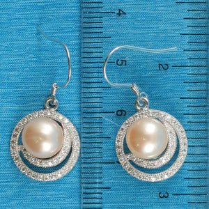 Sterling Silver Pink Pearl 48 CZ Hook Earrings